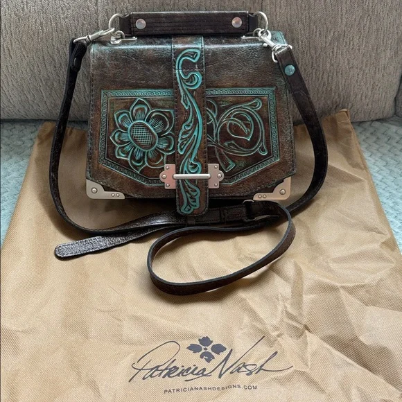 Patricia Nash Tooled Turquoise Stella Satchel Crossbody Purse - Picture 3 of 16